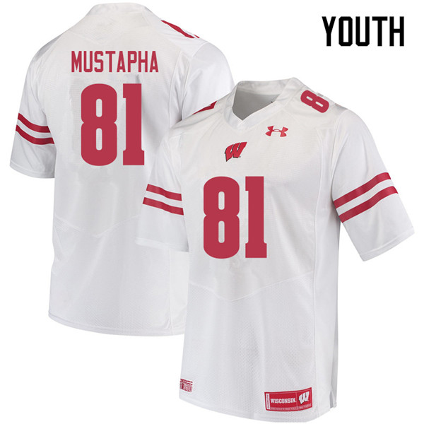 Wisconsin Badgers Youth #81 Taj Mustapha NCAA Under Armour Authentic White College Stitched Football Jersey UM40M01PB